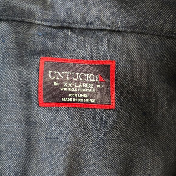 Untuckit Mens Cameron Navy size XX-Large Linen Short Sleeve button up shirt - Picture 4 of 7